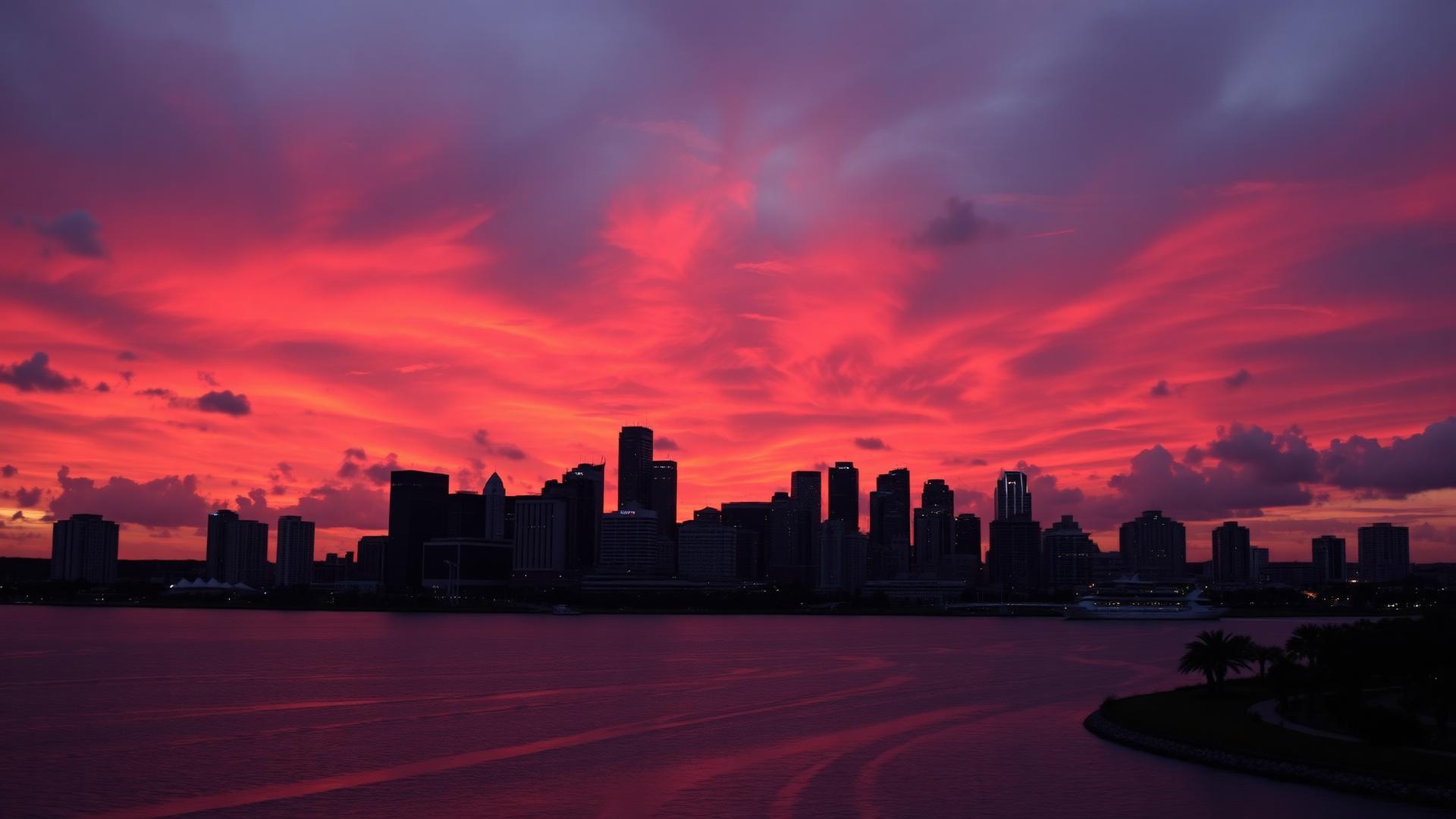 Tampa Bay skyline at sunset
